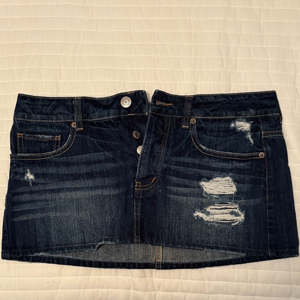 American Eagle Outfitters Dark Blue Distressed Mini Skirt